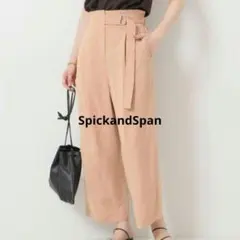 スピック＆スパン リネン 洗える ワイドパンツ イージーパンツ ベルト付き