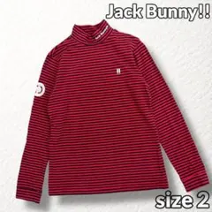 美品【Jack Bunny!!】ゴルフ モックネック長袖シャツ ロゴ ボーダー柄