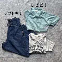 レピピ　ミントグリーン Tシャツ、ラブトキ　デニム　襟付きTシャツ