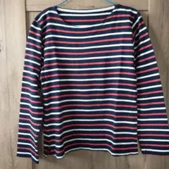 ネイビーと赤のストライプ長袖Tシャツ Mサイズ