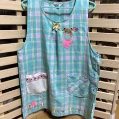 チェック柄クマ刺繍エプロン⑥