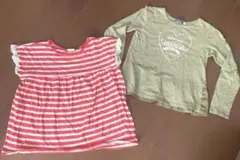 150cm切り替えTシャツ2枚セット カーキ・ボーダー