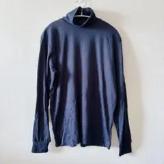 【綿100%】ランズエンド タートルネック カットソー 紺 ヨルダン製 L相当