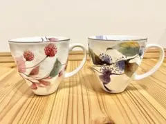ベ*ー様 花柄手描き陶器マグカップ2個セット