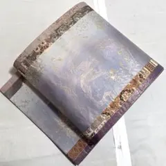 A5◆着物くつろぎ 墨流し名物裂 金糸 華文 千鳥 六通 正絹 袋帯 29