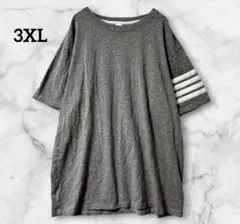 半袖Tシャツ【3XL】メンズ ライン入り グレー ゆったり