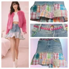 （新品未使用） ✨ レトロ 限定 デニム フリル スカート 多色 チェック
