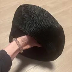 黒の編み込みベレー帽　麦わらヴィンテージ