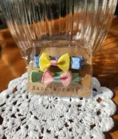 68 カラフルリボンヘアクリップ2個セット