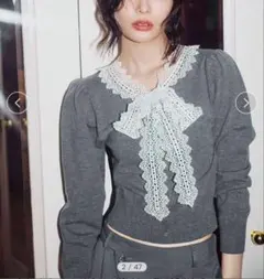 snidelレースボウタイカーディガン