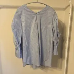 水色ストライプ五分袖シャツ M