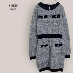 【シーイン】SHEIN✨美品✨タイトニットワンピース　膝上　ハーフジップ　黒