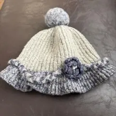 hakka グレー ニット帽 ポンポン付き