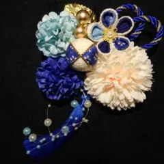 和装 髪飾り K 青 紺 成人式 卒業式 結婚式 袴 振袖 浴衣 ちりめん細工