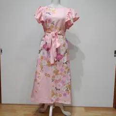 振袖　フリル袖　ワンピース　桜色　リボン紐付き