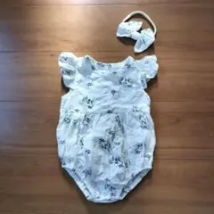 小花柄ロンパース　ヘアバンド付き　女の子　夏　韓国服　80 90