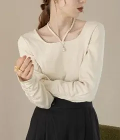 hinari メランジデザイントップス　アイボリー