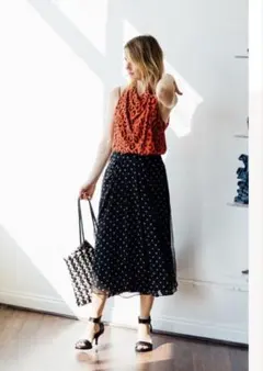 VINCE ミックス　ドット　ロング　スカート　ブラック　ビンスのサムネイル
