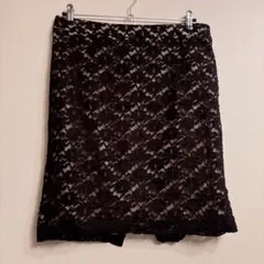 ブラックレース ひざ丈 タイトスカート サイズ42 黒 海外古着