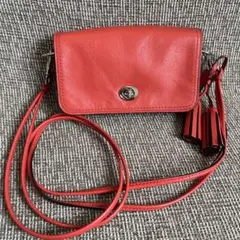 COACH コーチ ミニショルダーバッグ レッド レザー タッセル