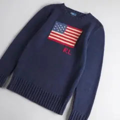 ラルフローレン　綿１００％　ニット　セーター　星条旗柄　ネイビー　美品