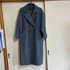 ダブルブレスト ロングコート 青