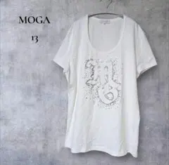 【MOGA】ビジューTシャツ 白T クルーネック ロゴ入り