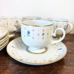 ノリタケ　コーヒーカップ＆ソーサー 5客 ブルー 小花