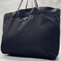 美品 プラダ 大容量 トートバッグ ナイロン 三角ロゴ A4収納 肩掛け 黒
