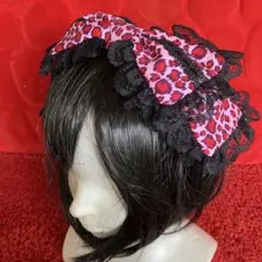 【ピンクヒョウ柄】リボンカチューシャ【手作り】