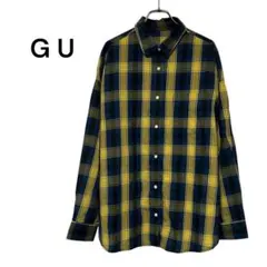 GU ジーユー(M)オーバーサイズ チェックシャツ/イエロー