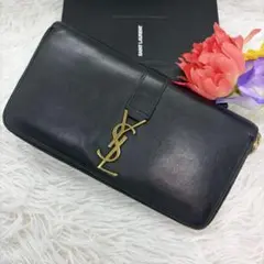 美品✨サンローラン　長財布　ラウンドファスナー カサンドラ　レザー　ブラック