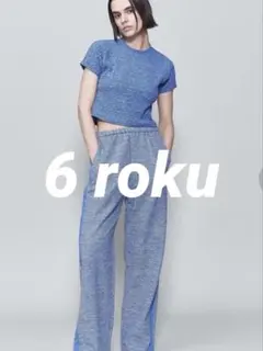 【美品】6 ROKU リンクルTシャツ　ブルー　フリーサイズ