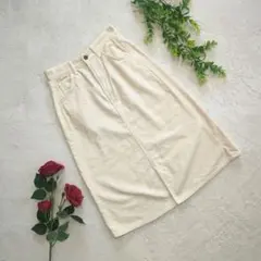 【Lee】S アイボリー コーデュロイ フレアスカート ひざ丈 前スリット