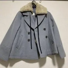 3way ダブルショートコート　グレー　ファー衿付き
