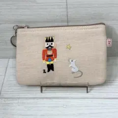 【美品】Zenma ゼンマ 手刺繍 ミニポーチ　くるみ割り人形