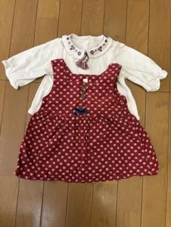 赤い花柄ワンピースとトップスセット