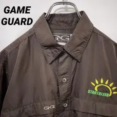 T-443 GAMEGUARD フィッシングシャツ 半袖刺繍 M 茶 USA古着