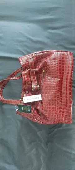 値下げ 本革 赤 クロコダイル型押し ハンドバッグ