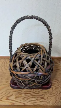 茶道具　花籠　骨董　フラワーベース アンティーク 大正 昭和 華道 茶道 花籠 竹籠 竹細工 フラワーベース