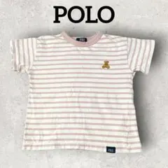POLO キッズ 半袖Tシャツ ボーダー柄 くま刺繍 (110) ピンク系