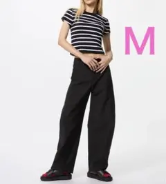 ユニクロ　ジャージーバレルレッグパンツ　M ブラック　補正済み