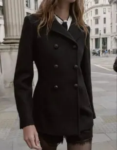 ZARA ダブルブレスト ウールコート ブラック M - メルカリ