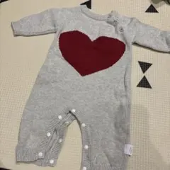 SHINEグレー ハート柄 ニットロンパース