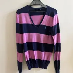 Ralph Lauren Sport Vネック長袖セーター S ネイビー/ピンク