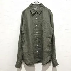 美品【無印良品/MUJI】（M)リネンシャツ M カーキ 麻100% 長袖