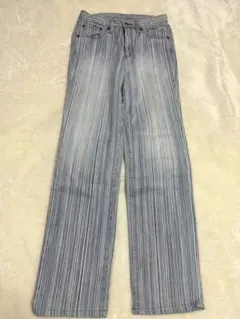 BLUE WAY ストライプ ワイドレッグデニムパンツ