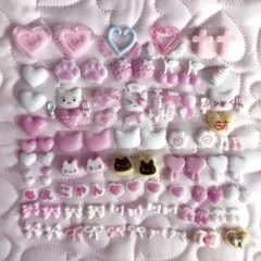 量産型 地雷 平成女児 猫 肉球 ピンク×ホワイト ネイルパーツ