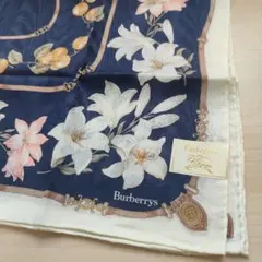 未使用　Burberrys バーバリー　大判　ハンカチ　花柄　百合　ネイビー　紺