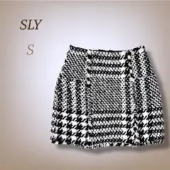 スライ 千鳥格子 ツイード ミニスカート モノトーン モード 台形 厚手 S